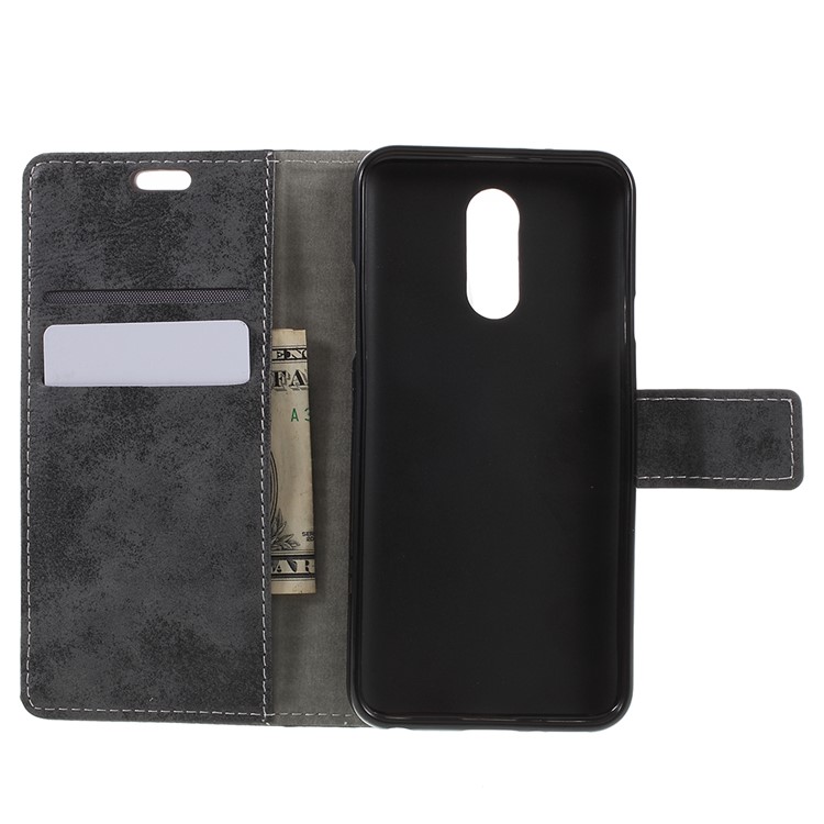 Vintage Style Leather Wallet Case for LG Q7 - Grey-9