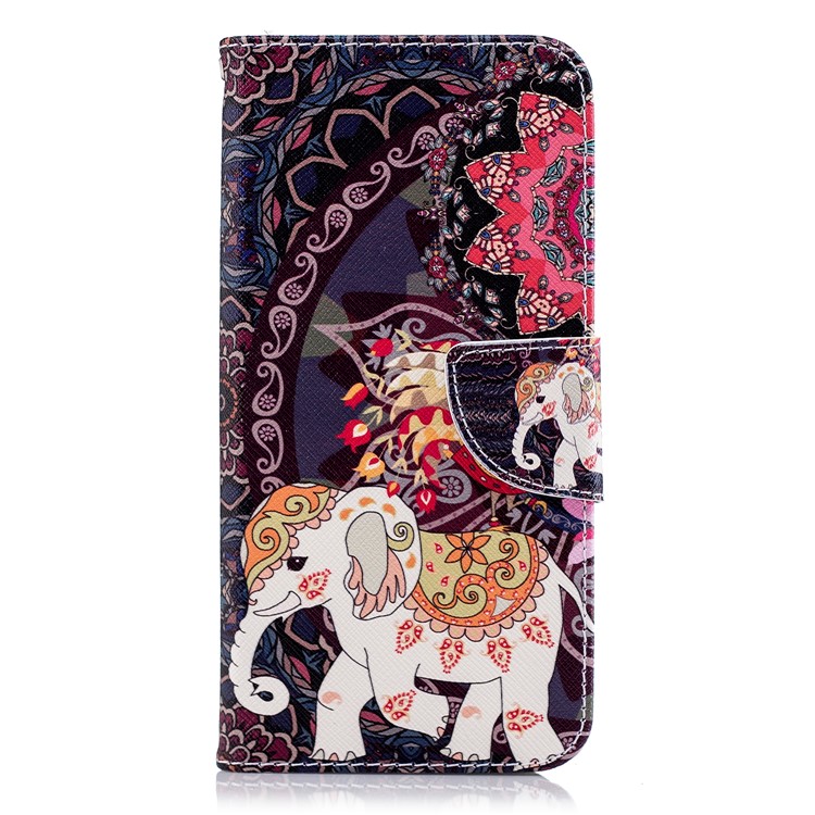 Pattern Printing Stand Leather Case with Card Slots for LG G7 ThinQ - Elephant and Peacock-2