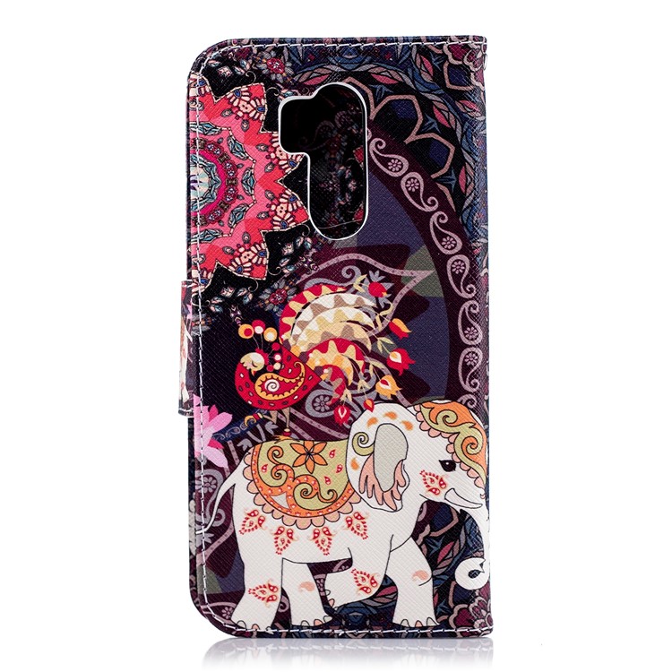 Pattern Printing Stand Leather Case with Card Slots for LG G7 ThinQ - Elephant and Peacock-3