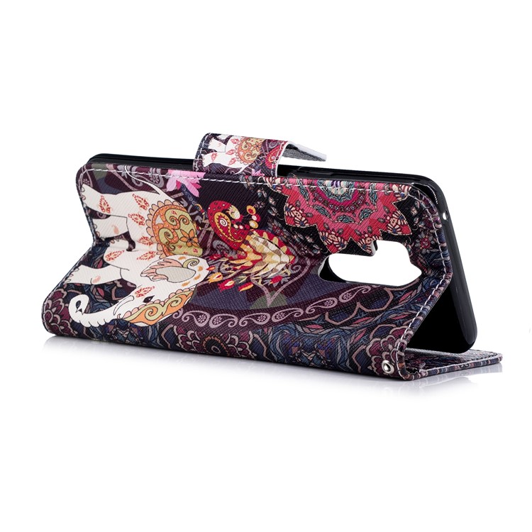 Pattern Printing Stand Leather Case with Card Slots for LG G7 ThinQ - Elephant and Peacock-4