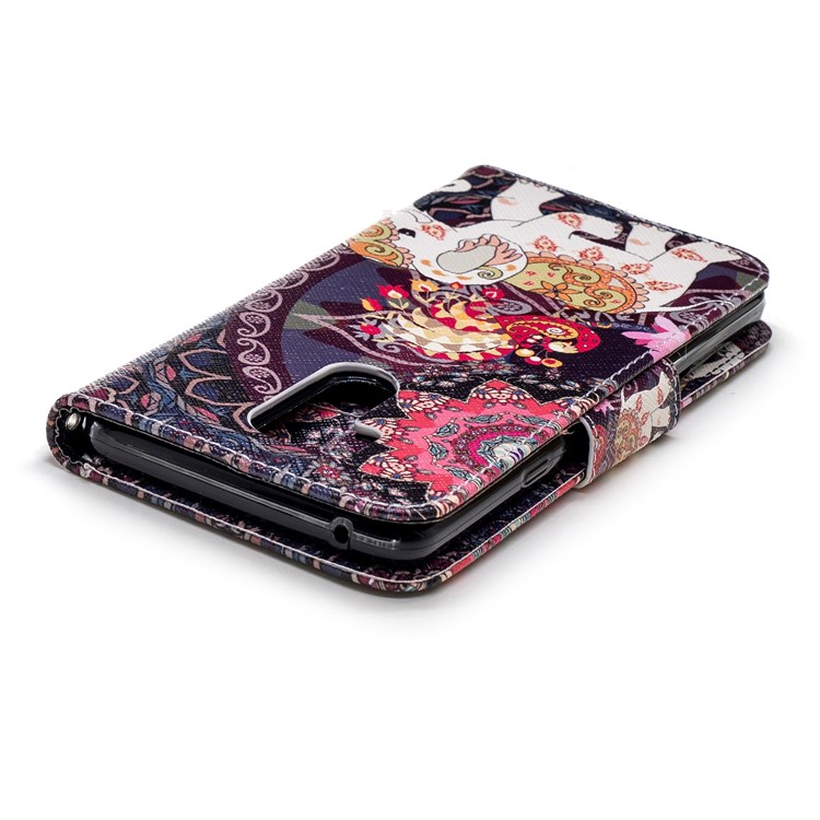 Pattern Printing Stand Leather Case with Card Slots for LG G7 ThinQ - Elephant and Peacock-7