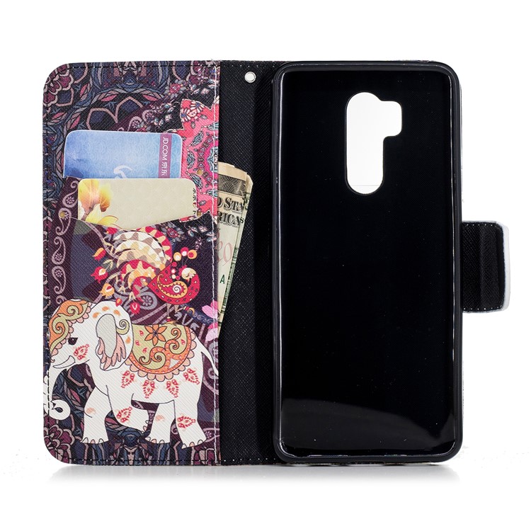 Pattern Printing Stand Leather Case with Card Slots for LG G7 ThinQ - Elephant and Peacock-8