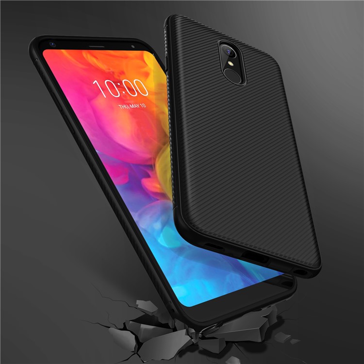 Twill Texture Silicone Back Cover for LG Q7 - Black-5
