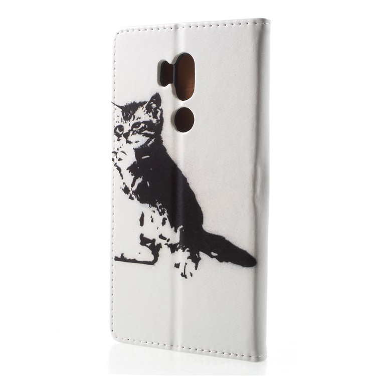 Pattern Printing Leather Stand Case with Card Slots for LG G7 ThinQ - Black and White Cat-2