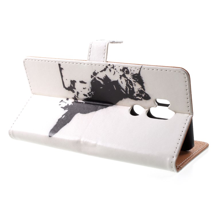 Pattern Printing Leather Stand Case with Card Slots for LG G7 ThinQ - Black and White Cat-4