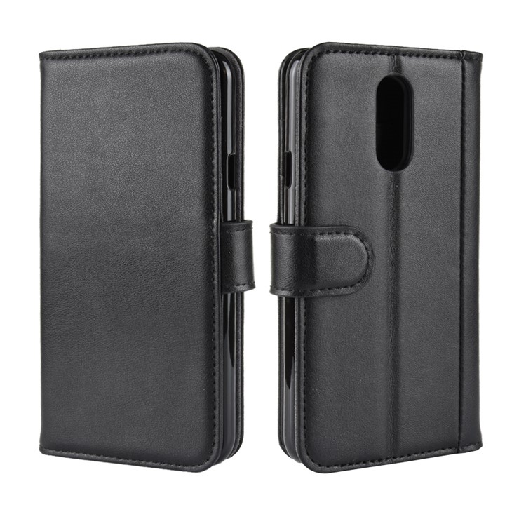 For LG Q7 Genuine Split Leather Wallet Stand Phone Cover - Black-2