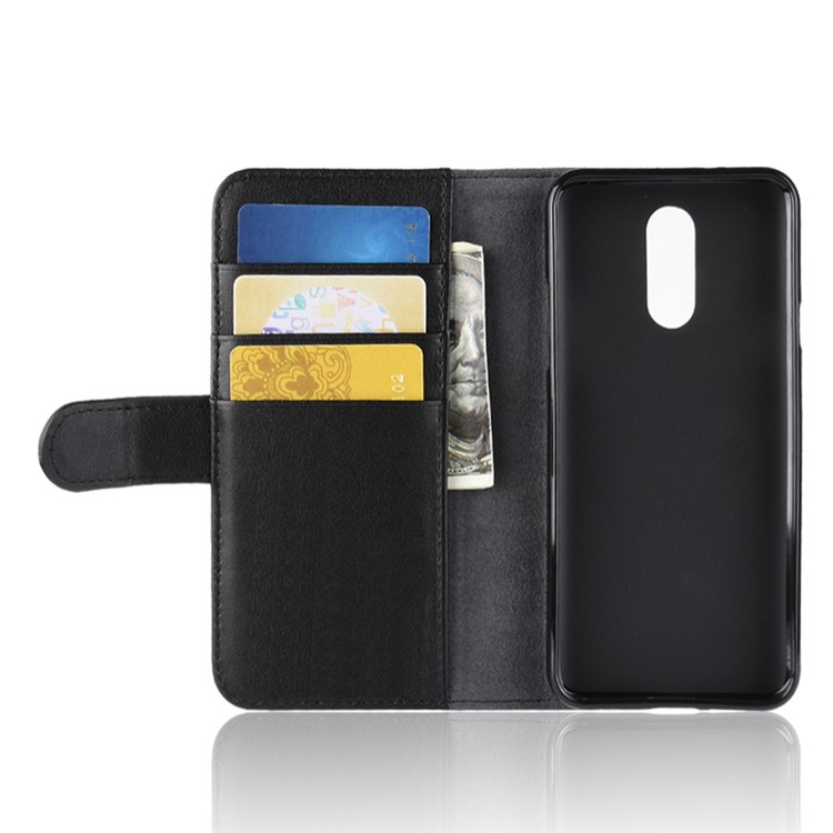 For LG Q7 Genuine Split Leather Wallet Stand Phone Cover - Black-5