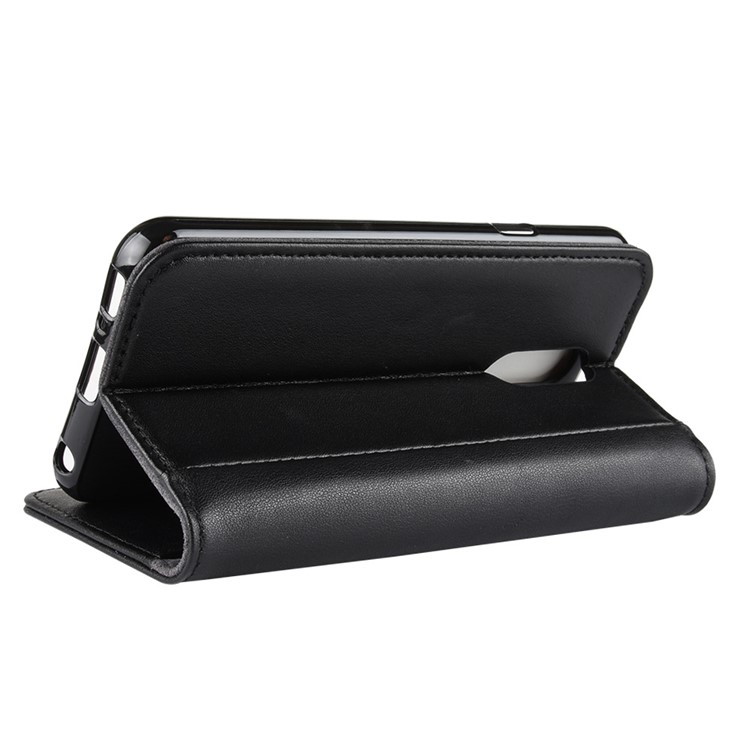 For LG Q7 Genuine Split Leather Wallet Stand Phone Cover - Black-7