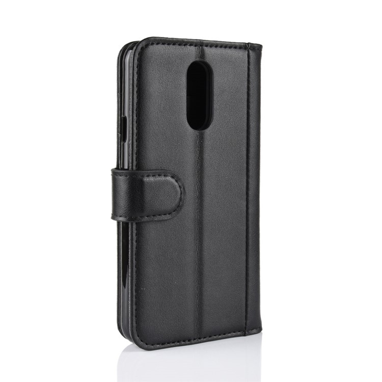 For LG Q7 Genuine Split Leather Wallet Stand Phone Cover - Black-8