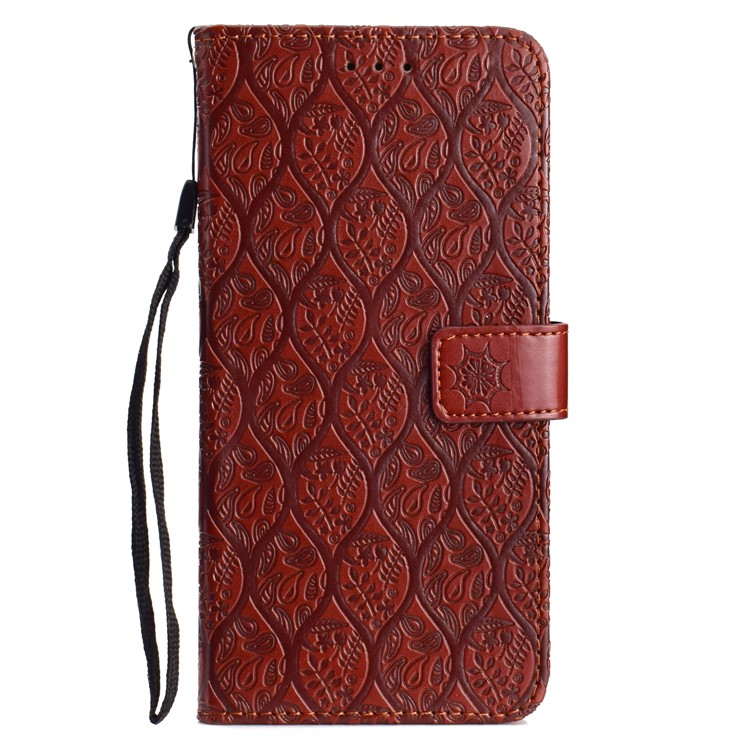 Imprint Leaf Leather Wallet Stand Phone Accessory Case for LG G7 ThinQ - Brown-2