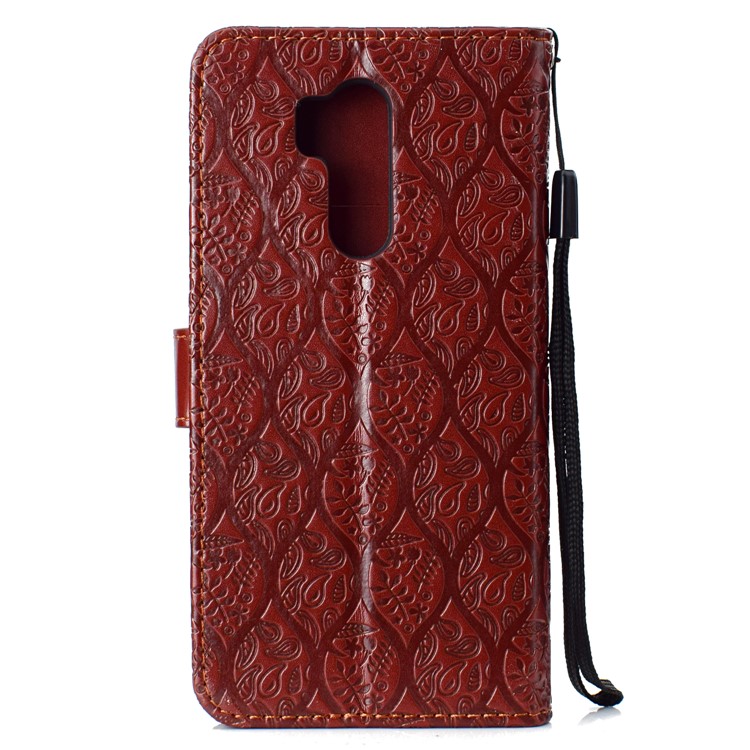 Imprint Leaf Leather Wallet Stand Phone Accessory Case for LG G7 ThinQ - Brown-3
