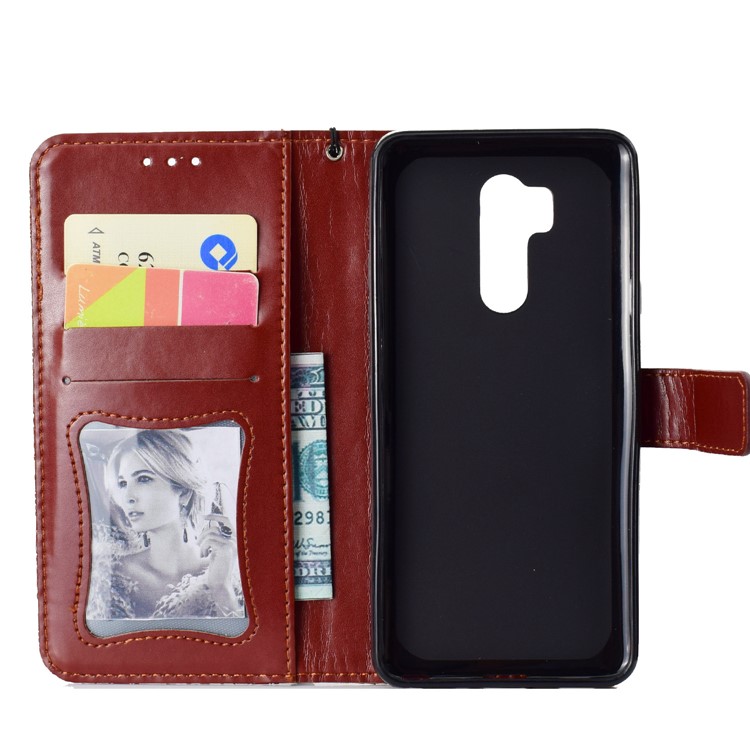 Imprint Leaf Leather Wallet Stand Phone Accessory Case for LG G7 ThinQ - Brown-4