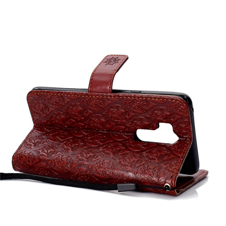 Imprint Leaf Leather Wallet Stand Phone Accessory Case for LG G7 ThinQ - Brown-5