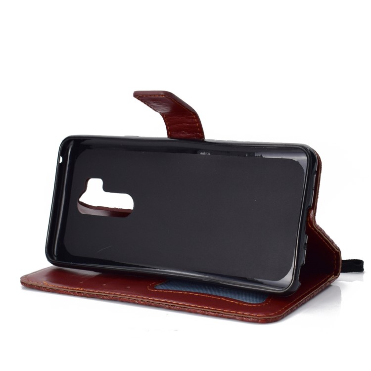 Imprint Leaf Leather Wallet Stand Phone Accessory Case for LG G7 ThinQ - Brown-6