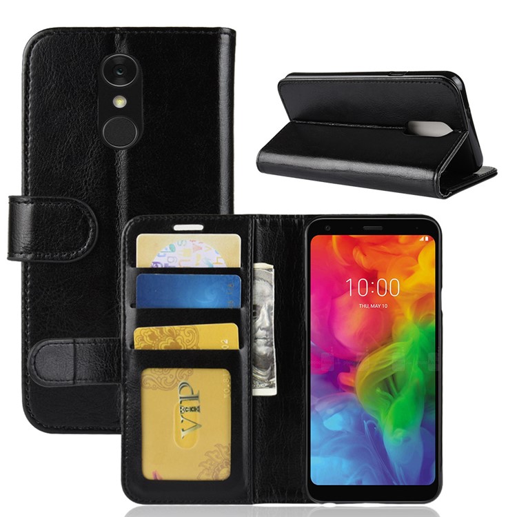 Crazy Horse Texture Wallet Stand Leather Mobile Phone Cover for LG Q7 - Black-2
