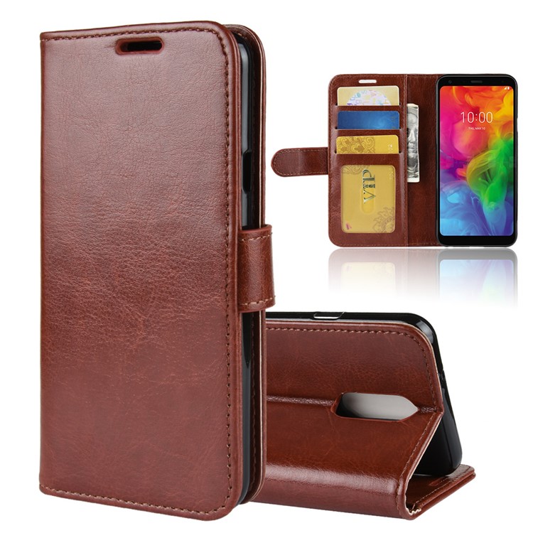 Crazy Horse Texture Wallet Stand Leather Phone Case Accessory for LG Q7 - Brown-1