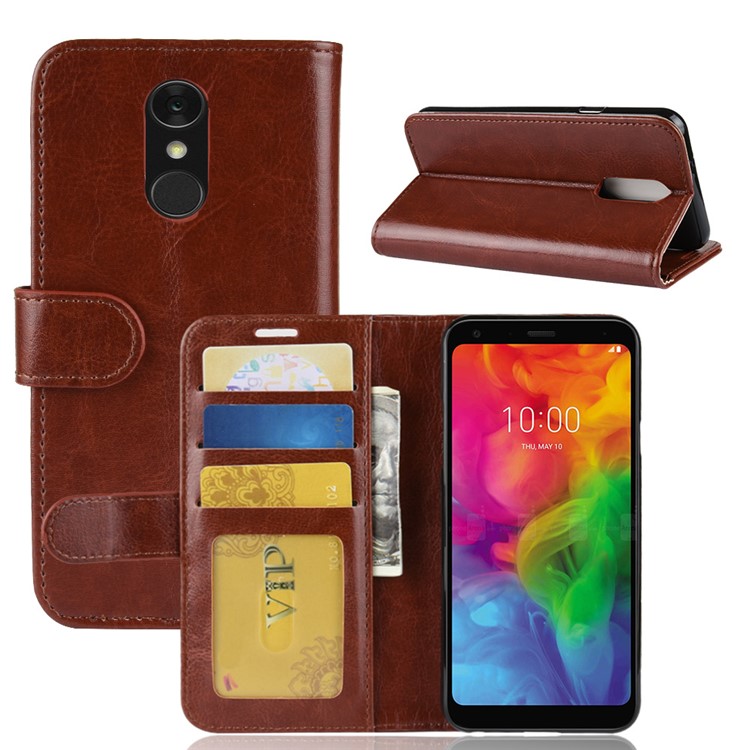 Crazy Horse Texture Wallet Stand Leather Phone Case Accessory for LG Q7 - Brown-2