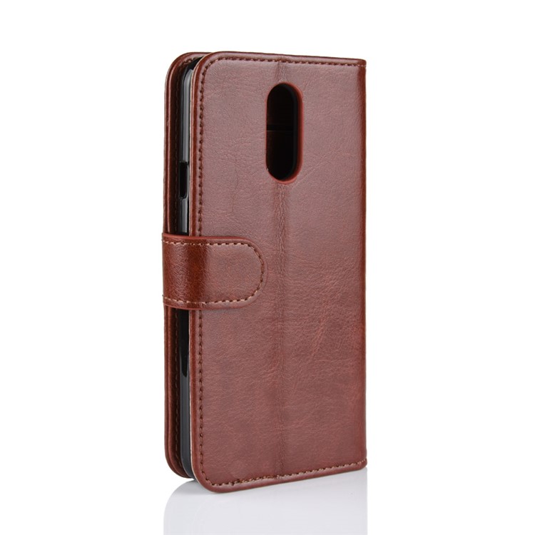 Crazy Horse Texture Wallet Stand Leather Phone Case Accessory for LG Q7 - Brown-8
