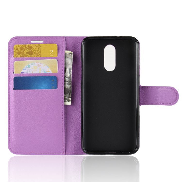 Litchi Skin Leather Stand Case with Card Slots for LG Q7 - Purple-3