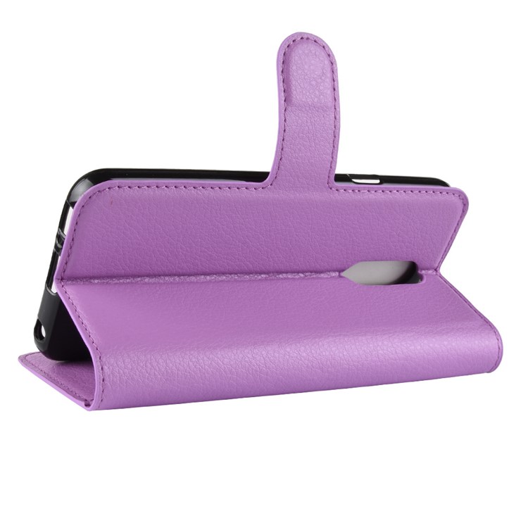 Litchi Skin Leather Stand Case with Card Slots for LG Q7 - Purple-5