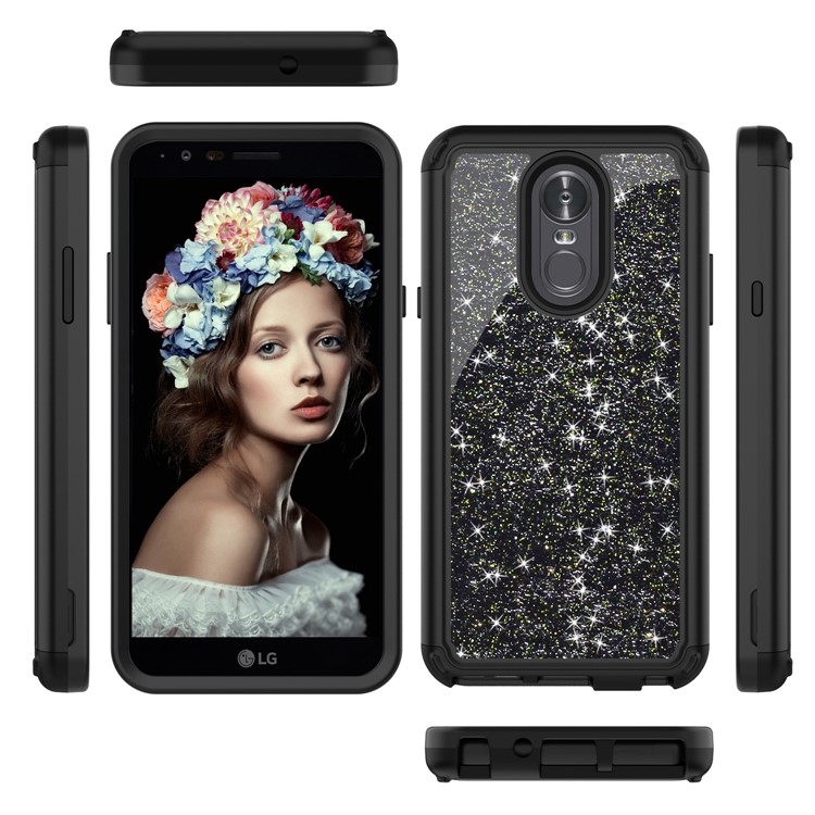 Glitter Powder Shockproof TPU PC Hybrid Mobile Phone Case for LG Stylo 4 / Q Stylus - Black-4