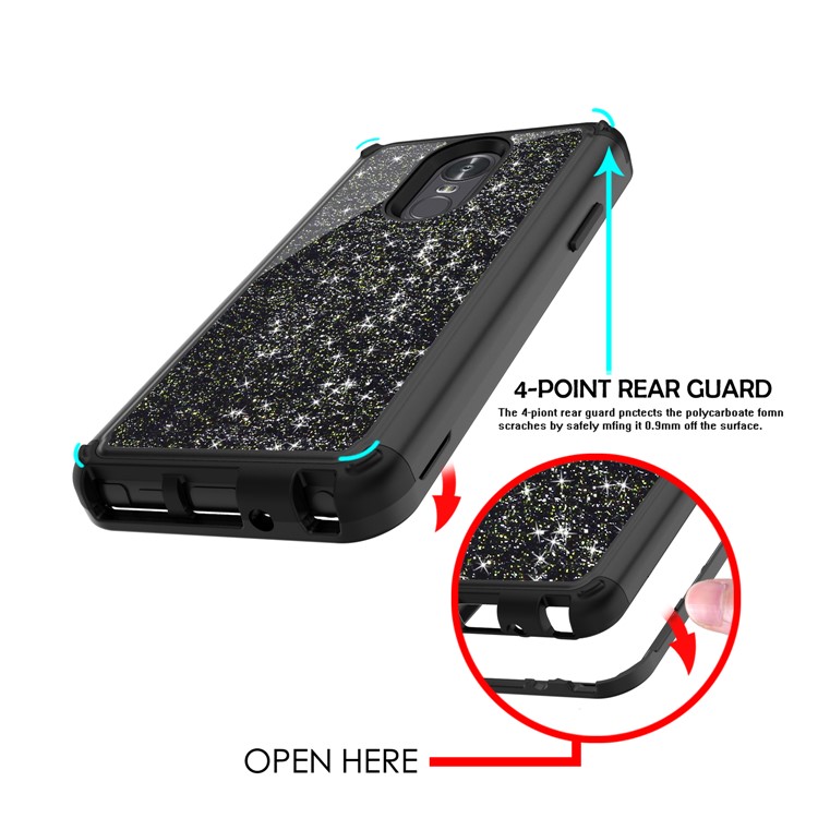 Glitter Powder Shockproof TPU PC Hybrid Mobile Phone Case for LG Stylo 4 / Q Stylus - Black-5