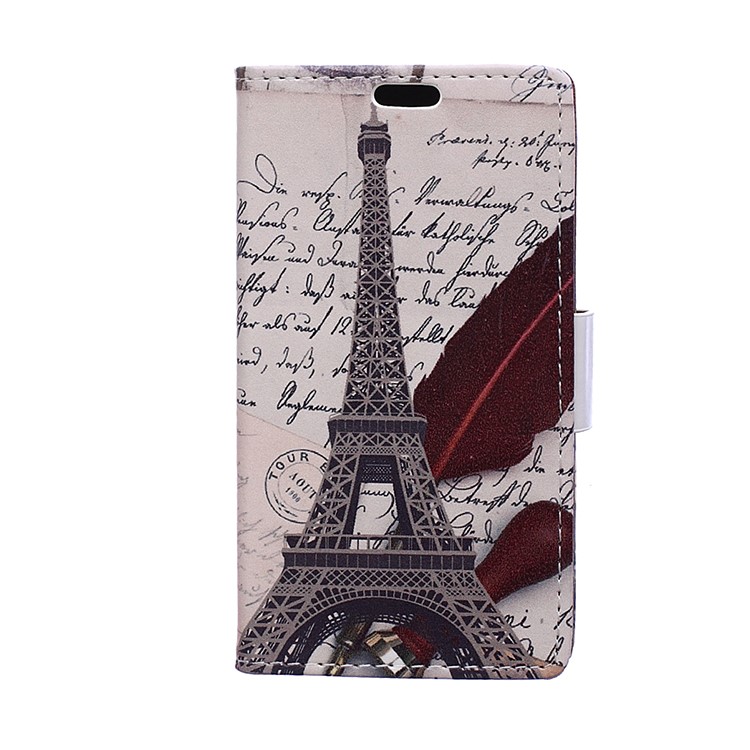 Pattern Printing Wallet Leather Stand Case for LG V40 ThinQ - Eiffel Tower and Characters-2