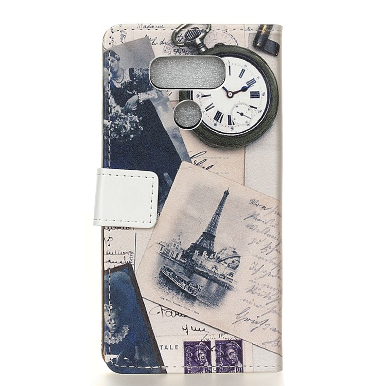 Pattern Printing Wallet Leather Stand Case for LG V40 ThinQ - Eiffel Tower and Characters-4
