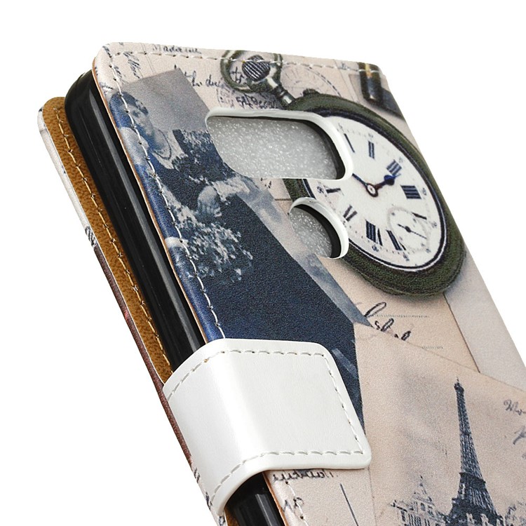 Pattern Printing Wallet Leather Stand Case for LG V40 ThinQ - Eiffel Tower and Characters-5