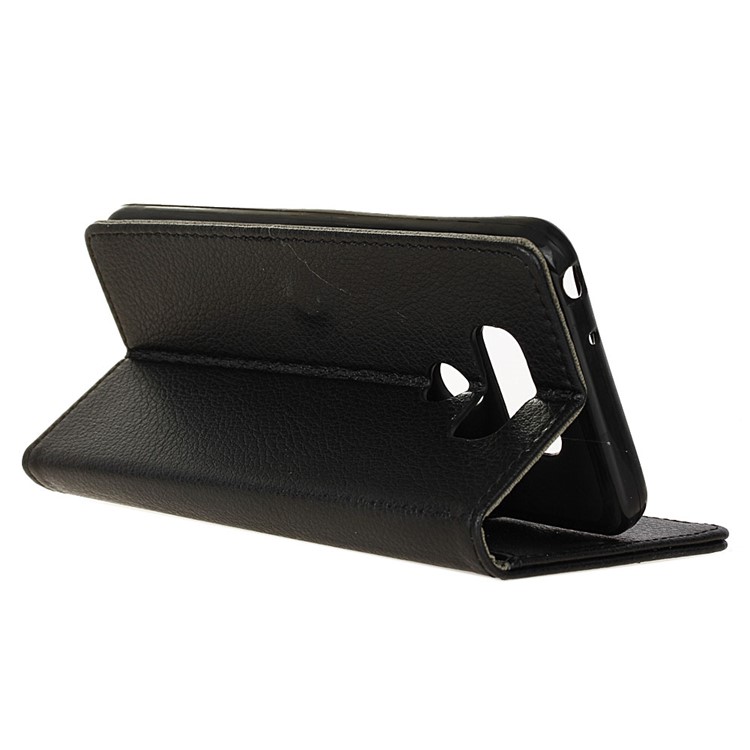 Litchi Skin Wallet Leather Stand Case for LG V40 ThinQ - Black-2