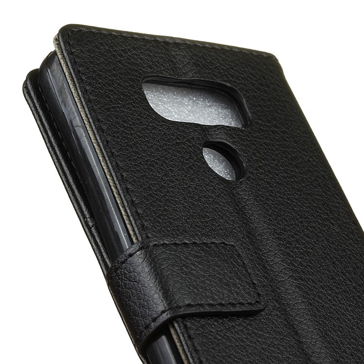 Litchi Skin Wallet Leather Stand Case for LG V40 ThinQ - Black-6