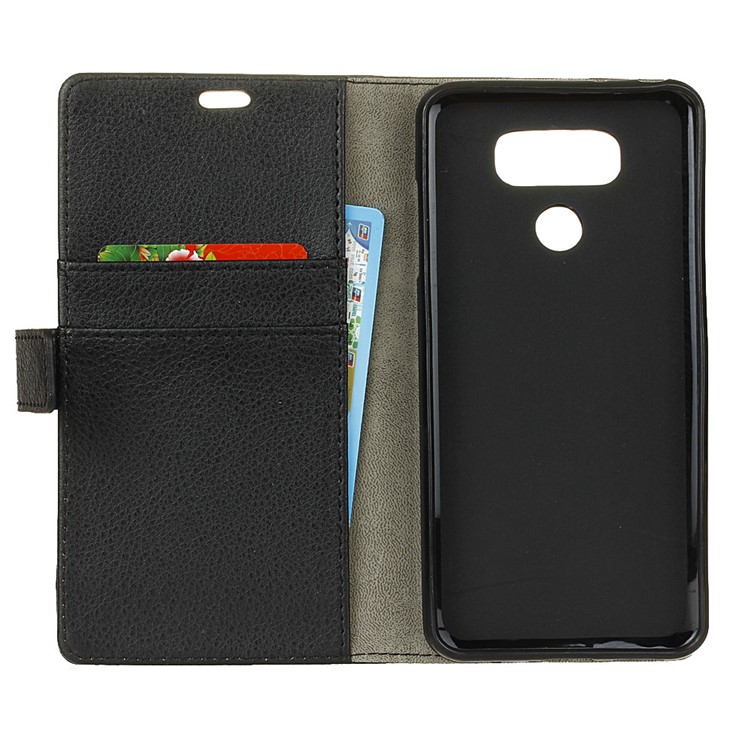 Litchi Skin Wallet Leather Stand Case for LG V40 ThinQ - Black-7