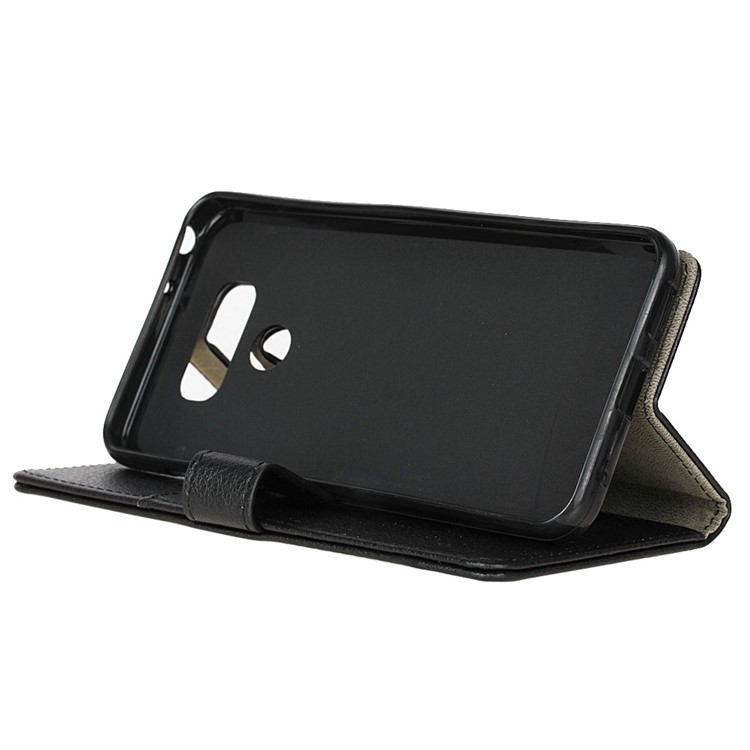 Litchi Skin Wallet Leather Stand Case for LG V40 ThinQ - Black-8