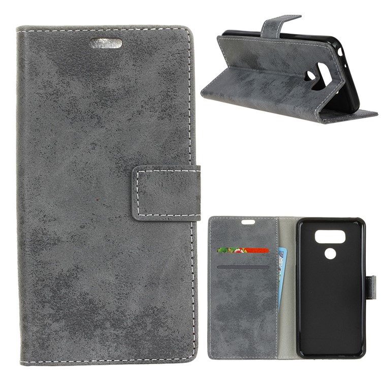 (Vintage Style) Wallet PU Leather Stand Protective Case for LG V40 ThinQ - Grey-1