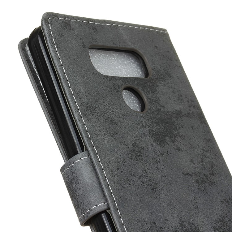 (Vintage Style) Wallet PU Leather Stand Protective Case for LG V40 ThinQ - Grey-5