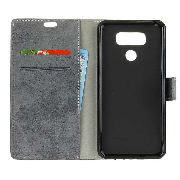 (Vintage Style) Wallet PU Leather Stand Protective Case for LG V40 ThinQ - Grey-6