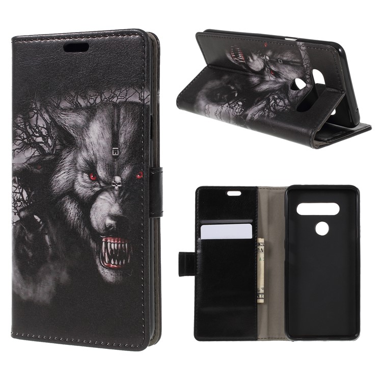 Pattern Printing Stand Leather Wallet Flip Case for LG V40 ThinQ - Fierce Wolf-1