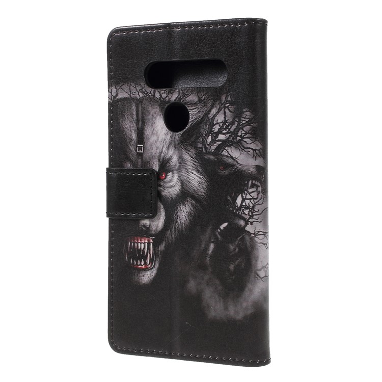 Pattern Printing Stand Leather Wallet Flip Case for LG V40 ThinQ - Fierce Wolf-2