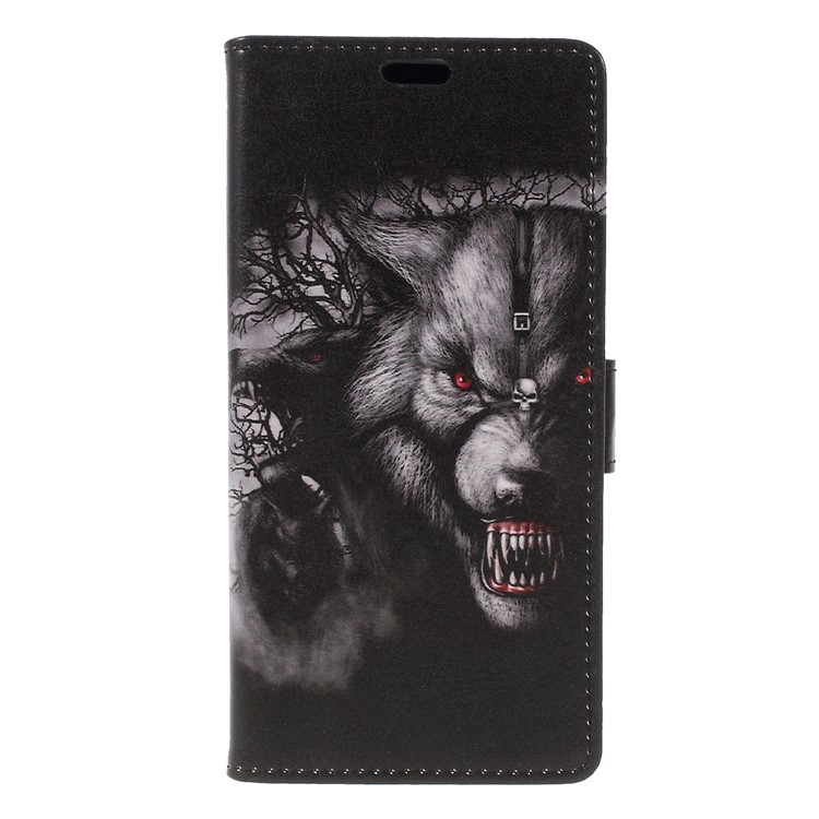 Pattern Printing Stand Leather Wallet Flip Case for LG V40 ThinQ - Fierce Wolf-3
