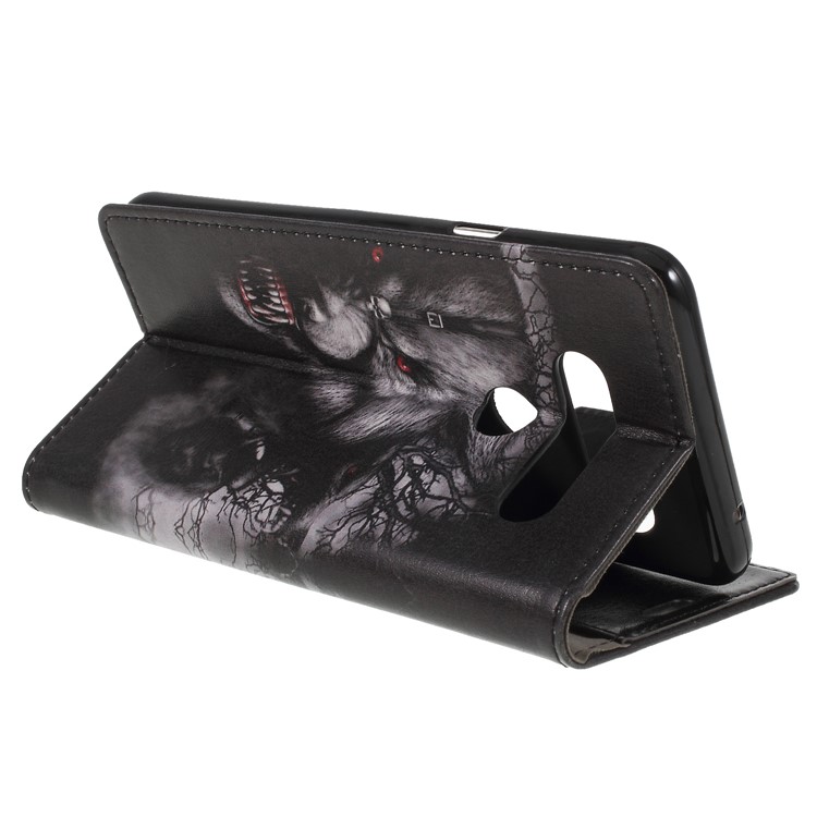 Pattern Printing Stand Leather Wallet Flip Case for LG V40 ThinQ - Fierce Wolf-5
