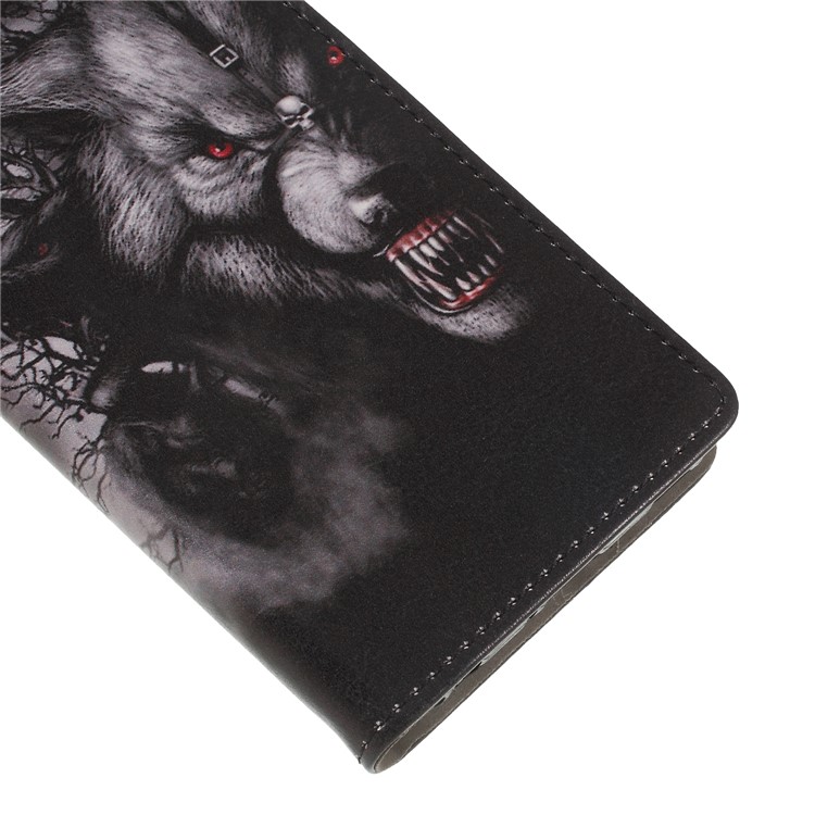Pattern Printing Stand Leather Wallet Flip Case for LG V40 ThinQ - Fierce Wolf-7