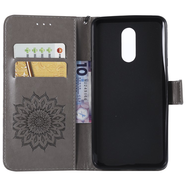 Imprint Sunflower PU Leather Wallet Magnetic Stand Cover for LG Stylo 4 - Grey-4