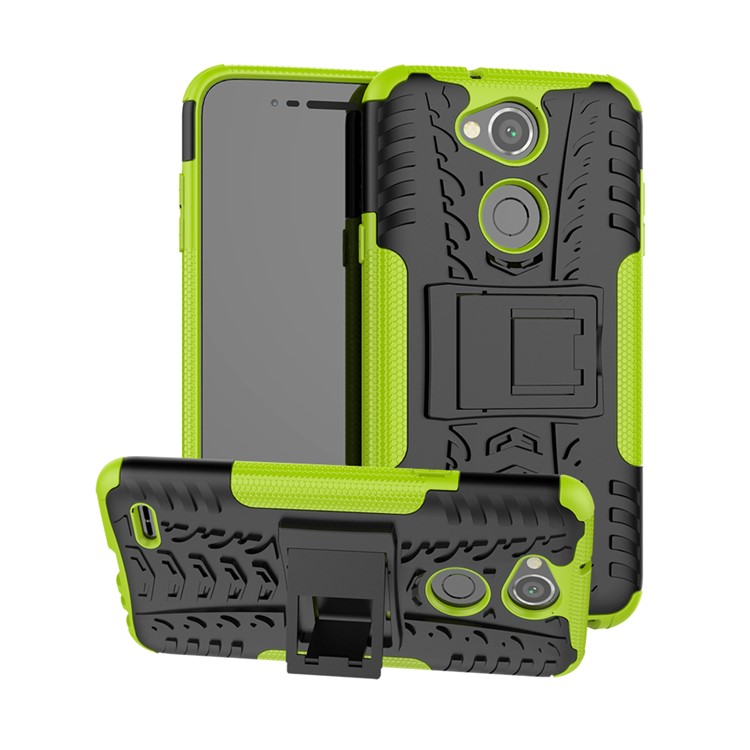 Tyre Pattern PC TPU 2-in-1 Hybrid Mobile Case with Kickstand for LG X Power 3 - Green-1