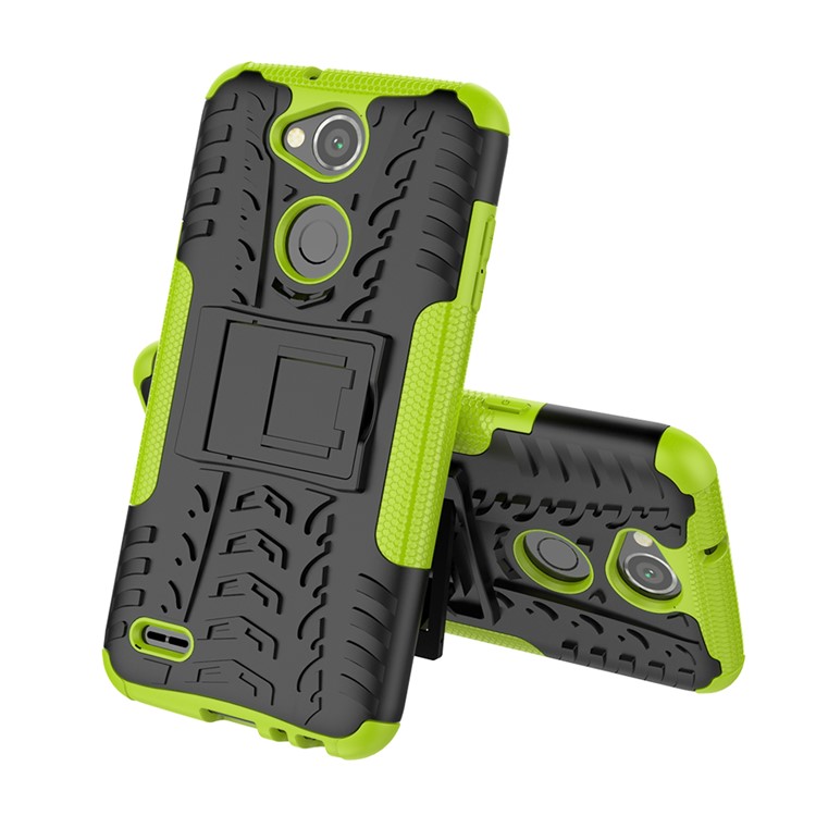 Tyre Pattern PC TPU 2-in-1 Hybrid Mobile Case with Kickstand for LG X Power 3 - Green-2