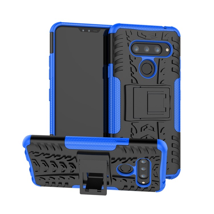 Anti-slip PC + TPU Hybrid Mobile Telephip Con Kickstand Para LG V40 ThinQ - Azul