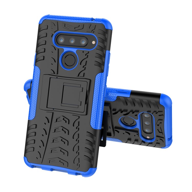 Anti-slip PC + TPU Hybrid Mobile Phone Case with Kickstand for LG V40 ThinQ - Blue-2