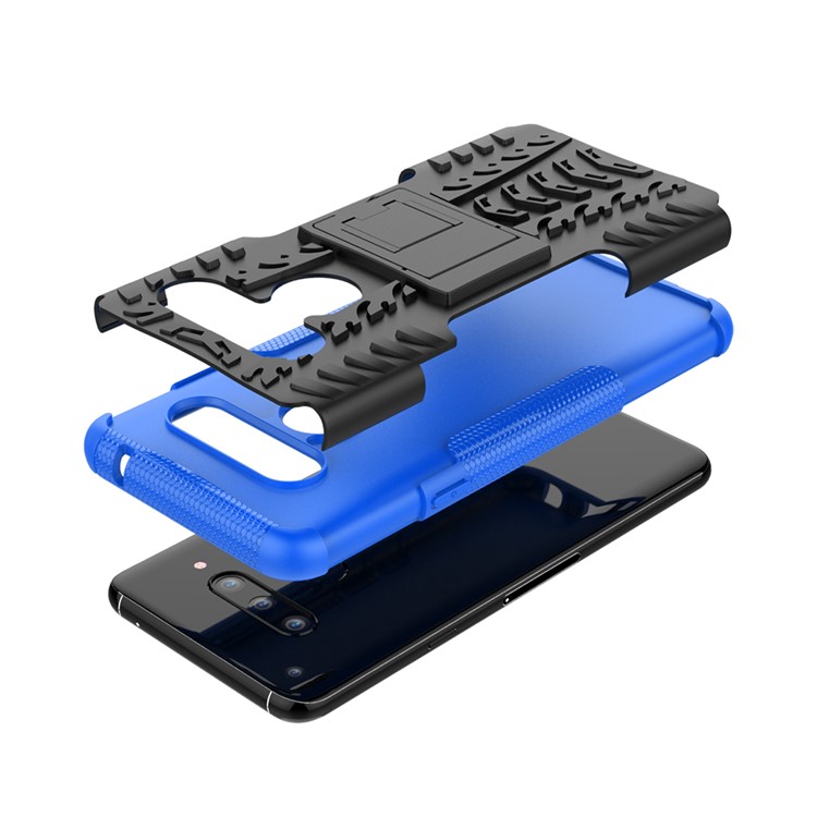 Anti-slip PC + TPU Hybrid Mobile Phone Case with Kickstand for LG V40 ThinQ - Blue-6