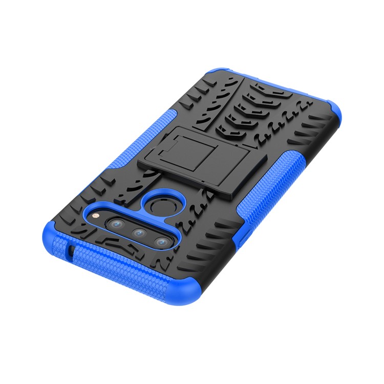 Anti-slip PC + TPU Hybrid Mobile Phone Case with Kickstand for LG V40 ThinQ - Blue-7