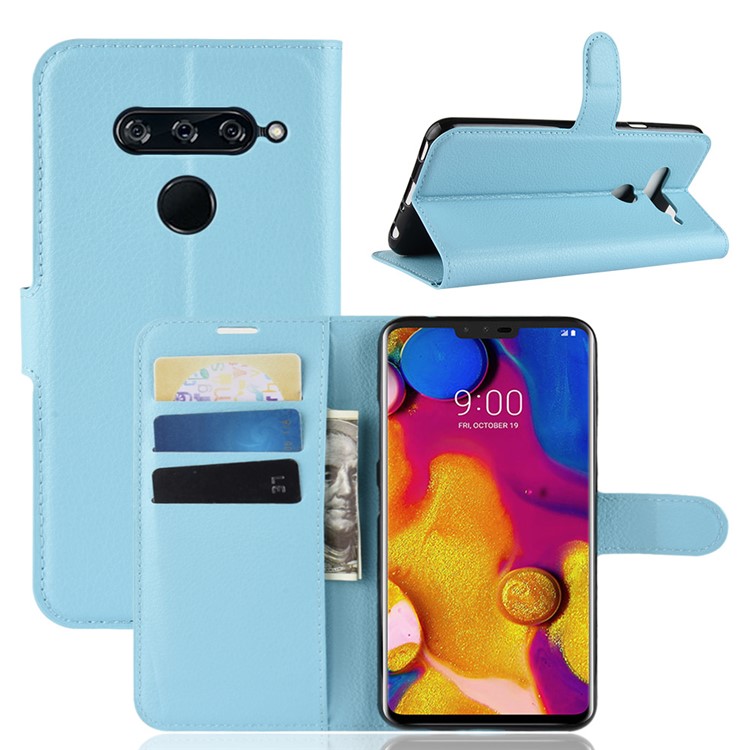 Litchi Texture Wallet Stand Leather Mobile Shell for LG V40 ThinQ - Blue-1