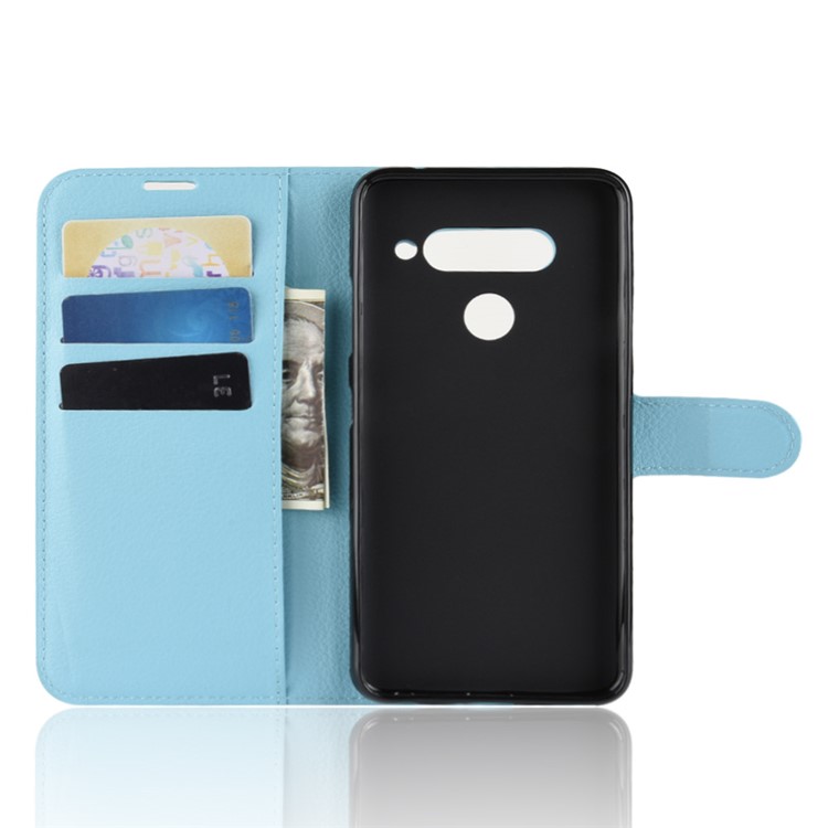 Litchi Texture Wallet Stand Leather Mobile Shell for LG V40 ThinQ - Blue-3